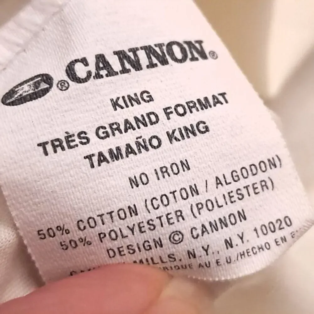 Vintage Cannon King pillowcase embroidered swirl trim ivory off white‎ cream